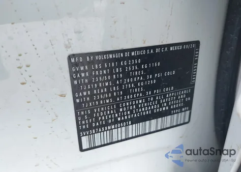 2021 Volkswagen Tiguan 2.0T Se/2.0T Se R-Line Black/2.0T Sel из США, поврежденный, VIN 3VV3B7AX9MM005018